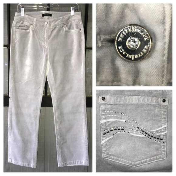 White House Black Market Denim - WHBM luxe jeans, light gray w/ embellished pockets